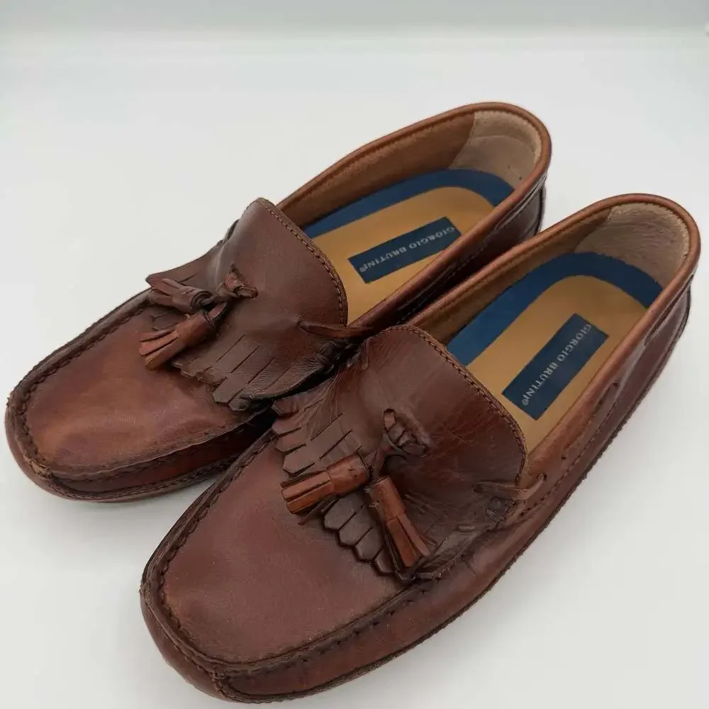 Giorgio Brutini Harvard Brown Leather Tassel Kiltie Loafers Shoes Size 8.5 D